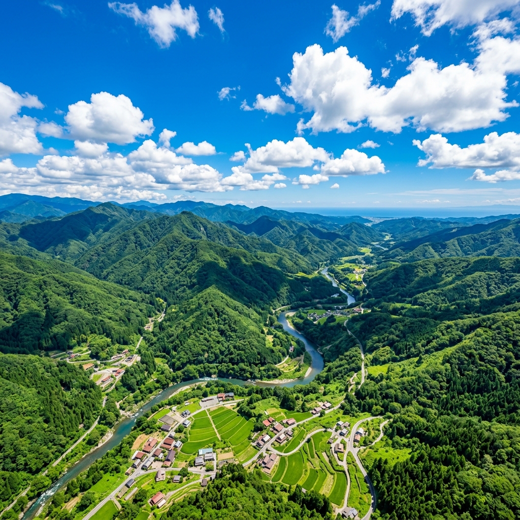 爽やかな青空と緑豊かな絶景